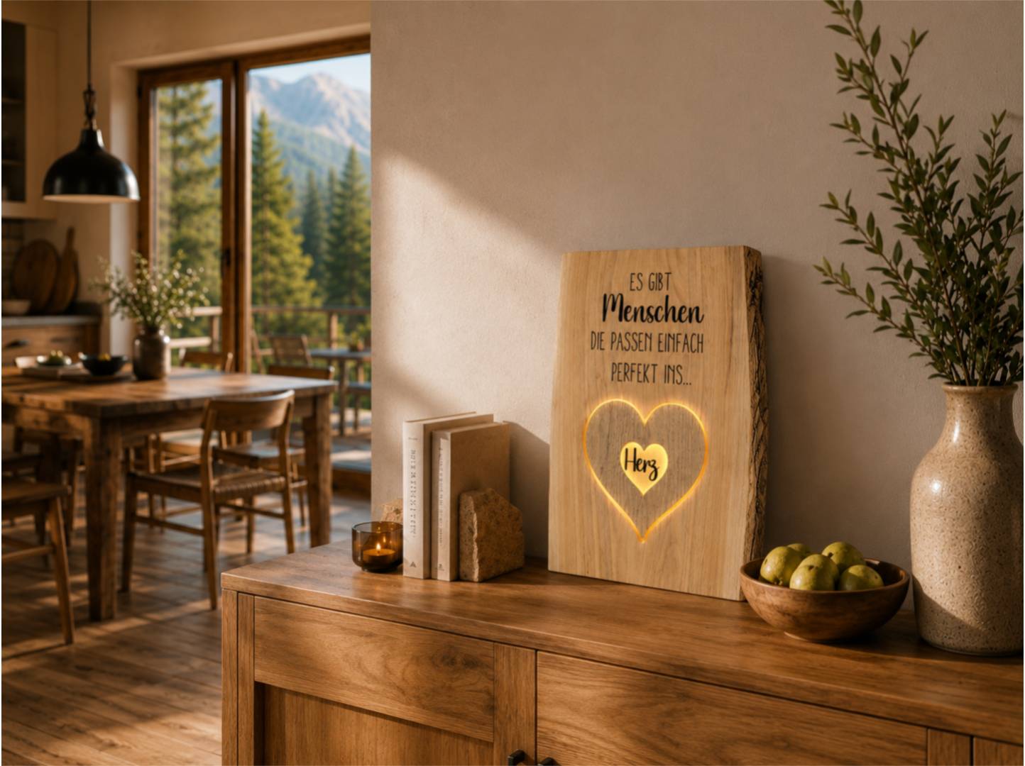 Holzkunst Einzelstücke beleuchtet